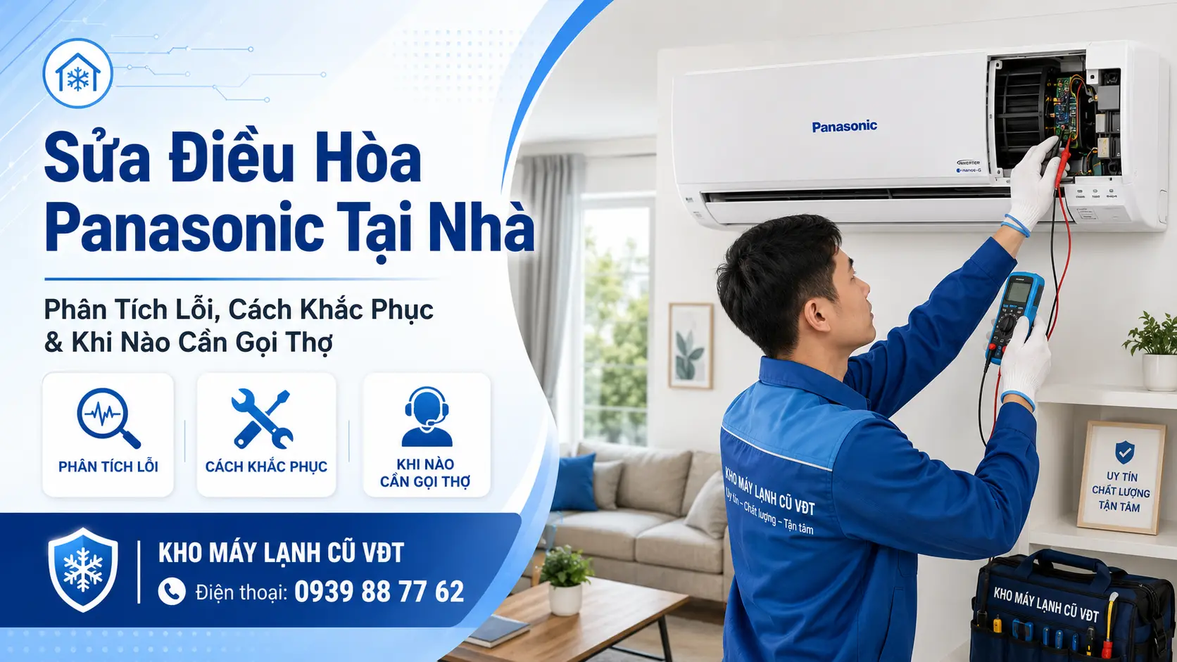 Sửa điều hòa Panasonic tại nhà bởi kỹ thuật viên KHO MÁY LẠNH CŨ VĐT