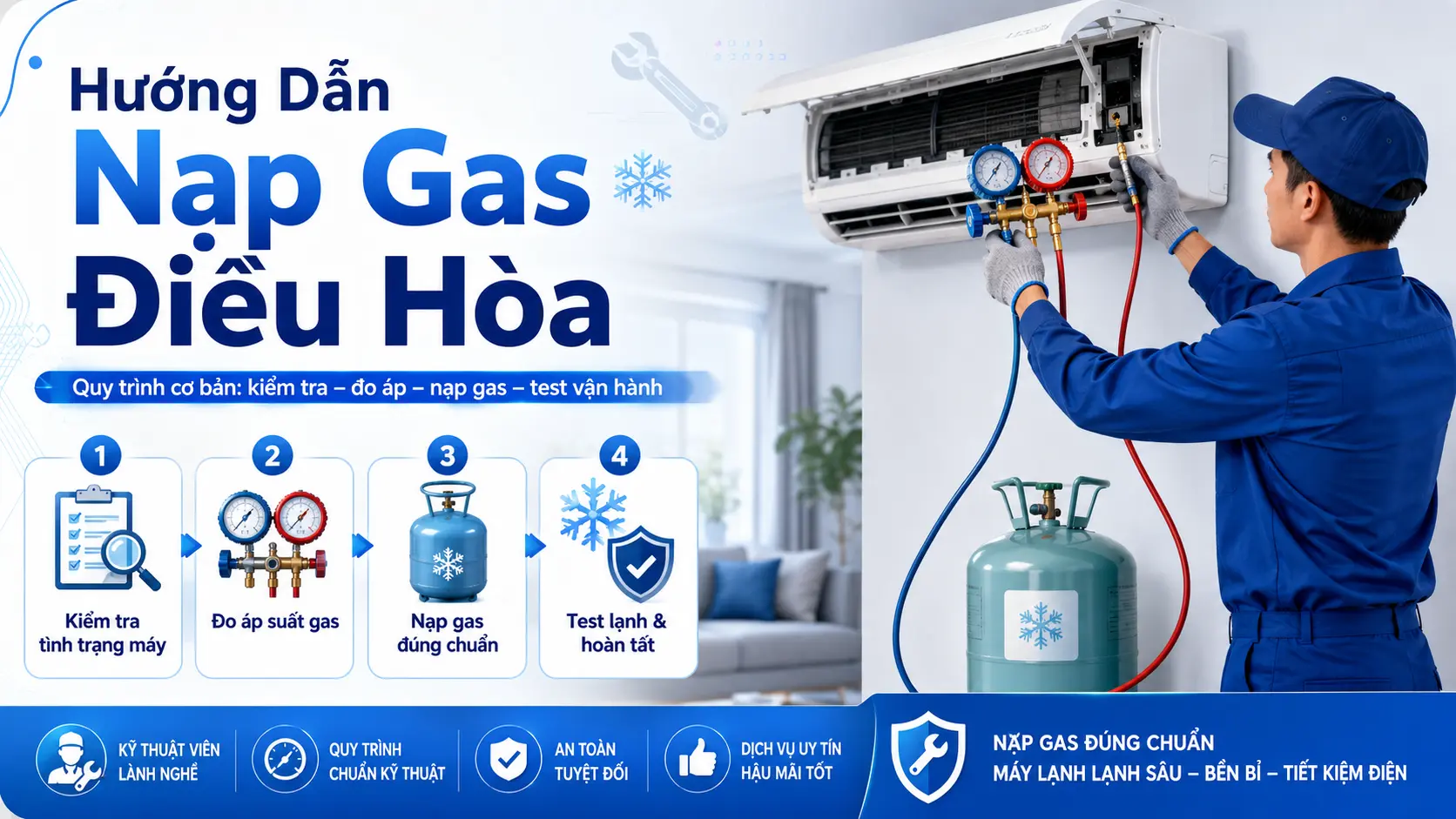 Nạp gas điều hòa đúng kỹ thuật bởi kỹ thuật viên KHO MÁY LẠNH CŨ VĐT