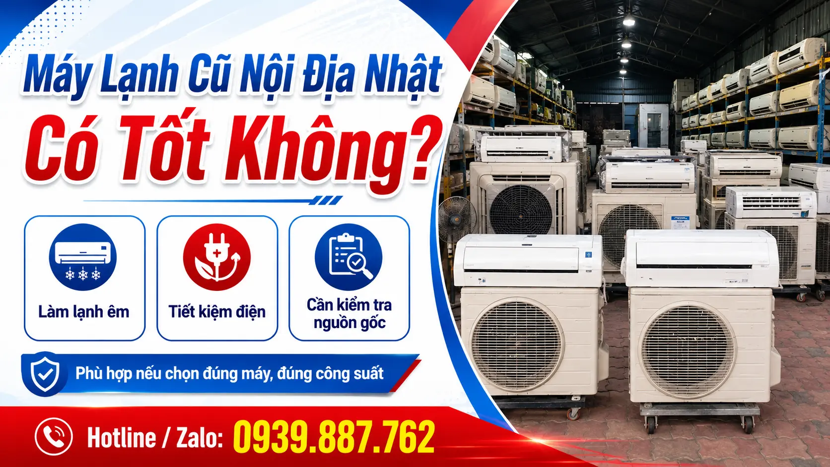 Máy lạnh cũ nội địa Nhật tại kho VĐT TPHCM