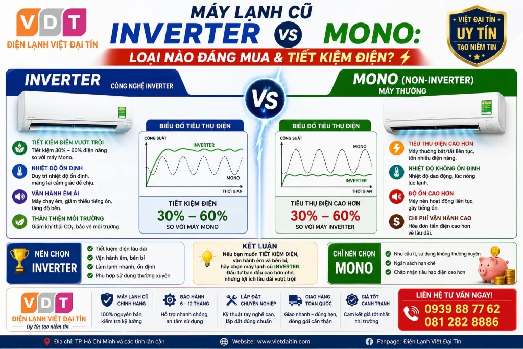 Máy Lạnh Cũ Inverter vs Mono