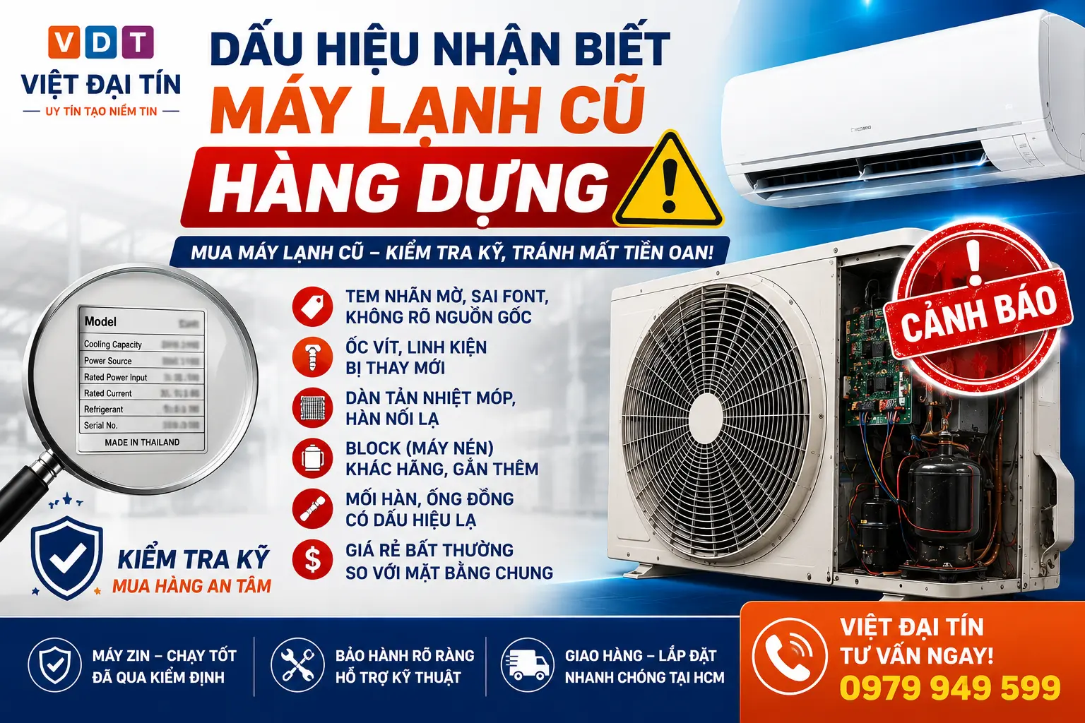 Máy lạnh cũ hàng dựng và dấu hiệu nhận biết block đã thay Máy lạnh cũ hàng dựng và dấu hiệu nhận biết block đã thay