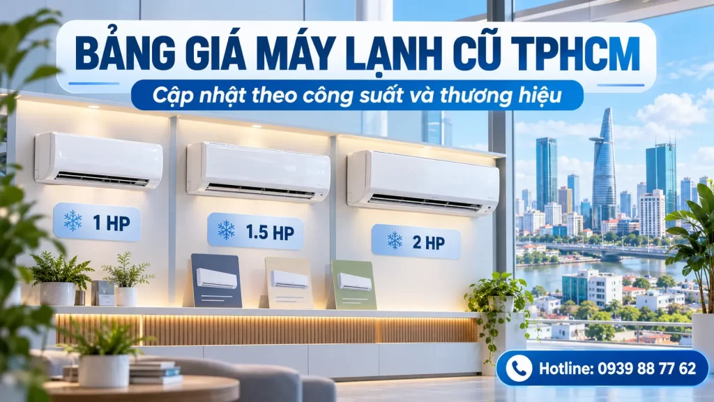 Bảng giá máy lạnh cũ TPHCM cập nhật theo công suất và thương hiệu