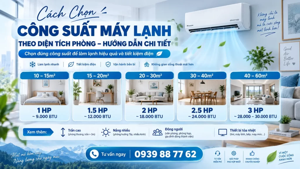 Cách Chọn Công Suất Máy Lạnh Theo Diện Tích Phòng