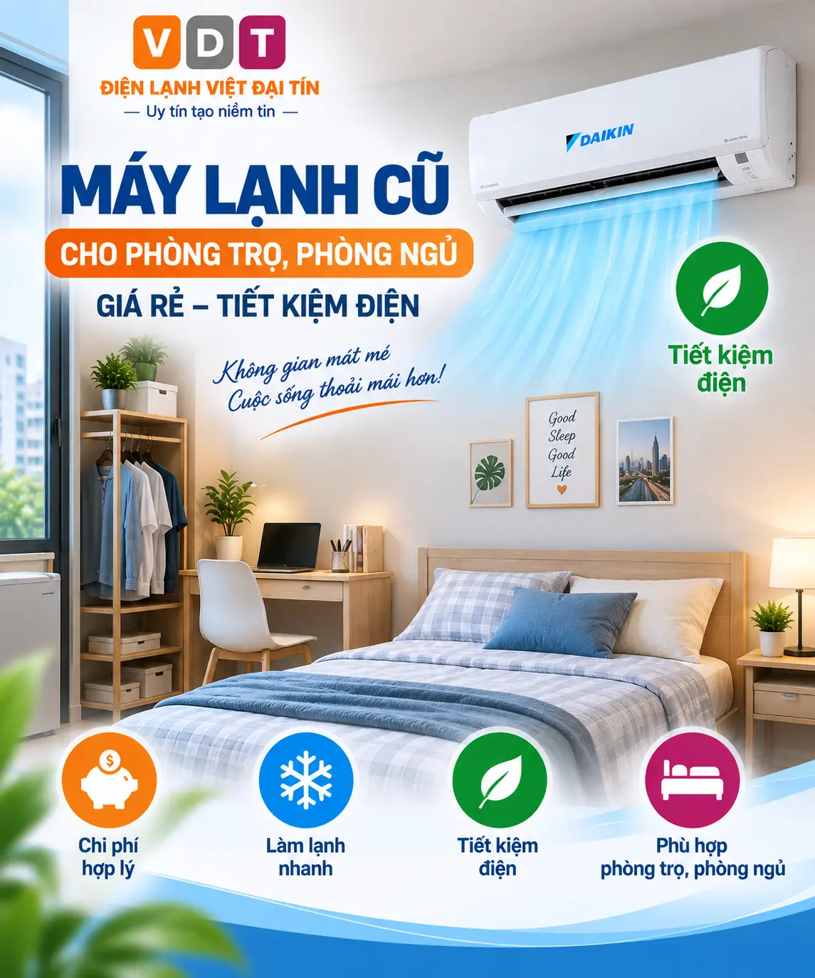 Máy lạnh cũ cho phòng trọ, phòng ngủ giá rẻ tiết kiệm điện Máy lạnh cũ cho phòng trọ, phòng ngủ giá rẻ tiết kiệm điện